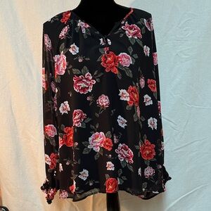 Elegant Floral Women's Blouse in Black and Red